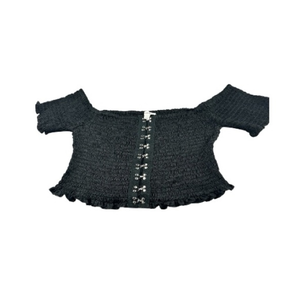Cotton Candy LA Black Off Shoulder Ruffle Crop Top Y2K Boho Fairy Grunge L - Picture 5 of 11